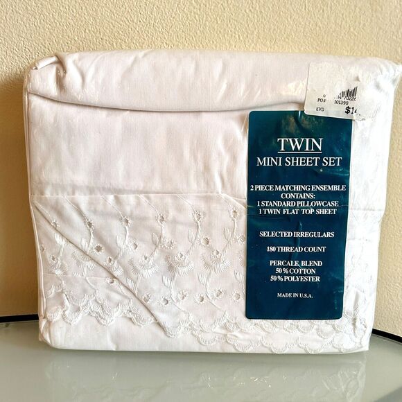 Vintage Springmaid Tara Lace White Twin Mini Sheet Set Pillowcase Flat Sheet USA - Picture 1 of 4